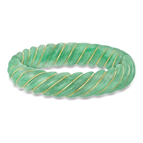 Ross-Simons Carved Jade Bangle Bracelet With 14kt Yellow Gold. 7