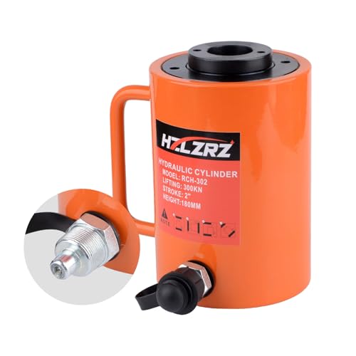 Image of HZLZRZ 30T Hydraulic Cylinder Jack Hollow Single Acting Hydraulic Ram Cylinder, Hydraulic Lifting Cylinders 2 inch(50mm) and Porta Power Kit(RCH-302)