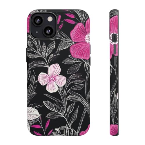 Coque iPhone 13 rigide mate florale rose et blanche