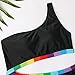Cute Girls 1 Piece Bikini Swimsuit Fashion Summer Cute Stripes One Shoulder Top+ with Shorts Bodysuit Bathing Suit Black