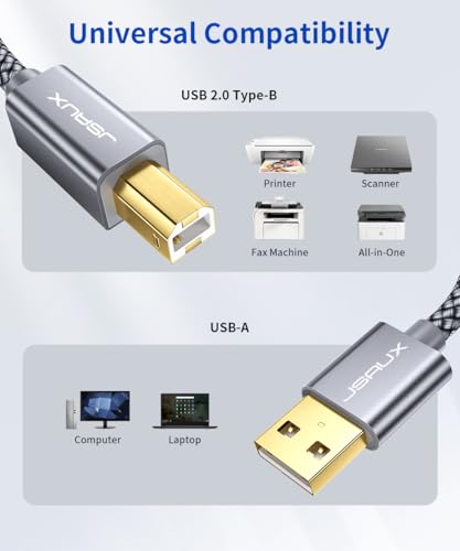 JSAUX Printer Cable, 15FT USB Printer Cord 2.0 Type A Male to B Male Cable Scanner Cord High Speed Compatible with HP, Canon, Dell, Epson, Lexmark, Xerox, Samsung and More (Grey) by JSAUX - Image 4