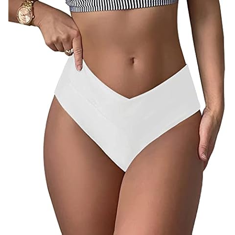 WODECASA Women's V Cut High Waisted Bikini Bottom Ruched Butt High Leg Cut Swimsuit Bathing Suit Bottoms Briefs Cover