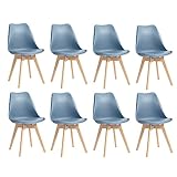 DEYARNA HOME Set di 8 Sedie da Pranzo Moderne, Sedie Imbottite per la Sala da Pranzo, Sedie da Cucina Scandinave con Gambe in Legno di Faggio (Blu scuro)
