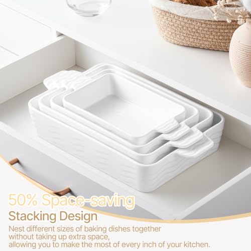 Estmoon Casserole Dishes for Oven, Ceramic Baking Dishes Set of 4, Porcelain Baking Pan with Handles, Rectangular Lasagna Pan for Baking, Wedding Gifts, Casserole, Kitchen, White(7.5''/9"/10.6"/12") by Estmoon - Used condition - Image 8