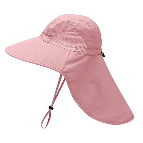 ZZDH Sonnenhut Sommer UPF 50+ Sonnenhut Frauen Männer wasserdichte Hut mit Halsklappe Outdoor Große Breite Bullen Angelhut Herren Damen Sommer Hut (Color : Pink, Size : 54 to 59 cm) Cover
