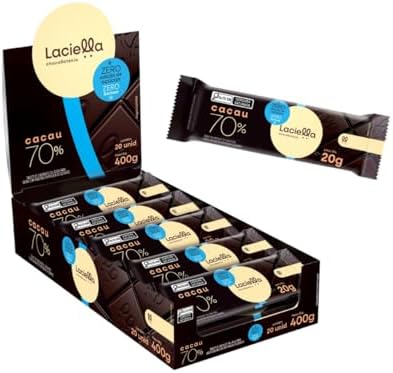 Kit 20 Tabletes de Chocolate 70% Cacau Zero Açúcar Zero Lactose d...