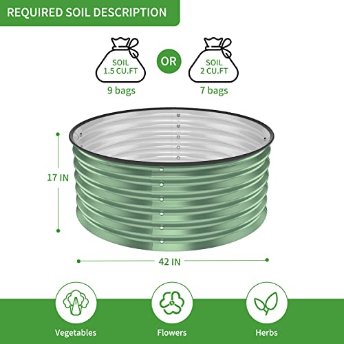 Farmgeo Round Raised Garden Bed Magnesium-Aluminum-Zinc Stainless Steel Metal Planter Box For Vegetables Flower Ground Planter Box-British Herb Patio（Light Green）, 42 In(L)*42 In(W)*17 In(H)（Round） #TOP1