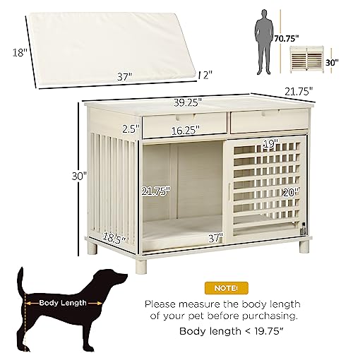 Pawhut Dog Crate Furniture With 2 Storage Drawers, Wooden Dog Crate End Table Indoor With Water-Resistant Cushion, Double Doors For Medium Dogs #TOP2