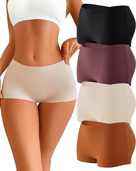 Women's Boyshort Panties Ladies Safety Boxer Briefs Anti Chafing Cotton Underwear with Cotton Crotch - Pack of 4