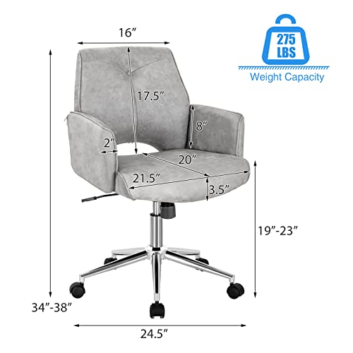 Giantex Home Office Chair Grey, Faux Leather Adjustable Swivel Desk Chair With Wheels And Armrests, Modern Mid-Back Computer Chair, Upholstered Conference Chair For Office #TOP2