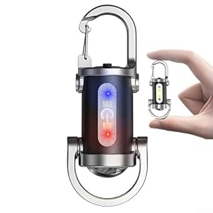 Wiederaufladbare LED-Schlüsselanhänger-Tasch... mit Kolbenlampe, 5 Modi, tragbares Licht mit rotblauem Signal für Camping, Wandern, Schwarz