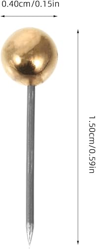 Miniatura 5 de Healifty 400 tachuelas de empuje: pasadores de cabeza redonda dorada, tachuelas de aguja de bola de plástico de 0.59 x 0.15 pulgadas para escuela,