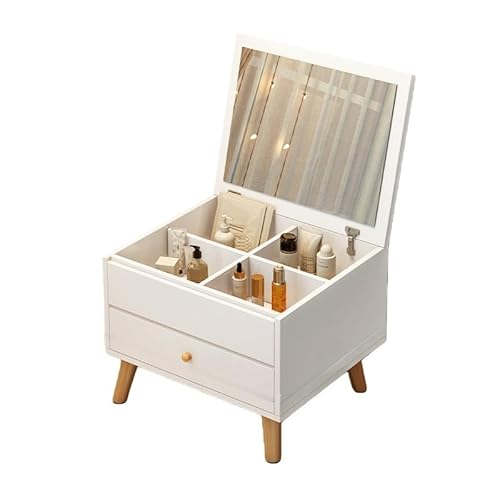 Lopresドレッサー テーブル 鏡台 収納 ロータイプ ロー デスク 化粧台 メイク コスメ 鏡付き たっぷり収納力 化粧 家具 組立不要 コスメボックス 1台2役 化粧 使いやすい おしゃれ (40*40*38cm,ホワイト)