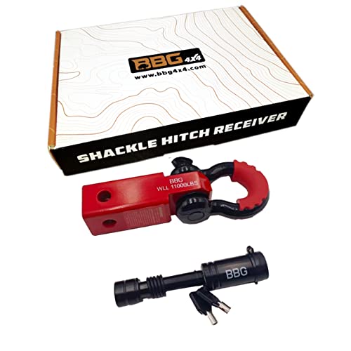 BBG4x4 Shackle Hitch Receiver 2 inch Includes 3/4' D Ring Shackle + 5/8' Trailer Hitch Pin Lock for SUV Truck Jeep (2' Hitch Receiver - Red)