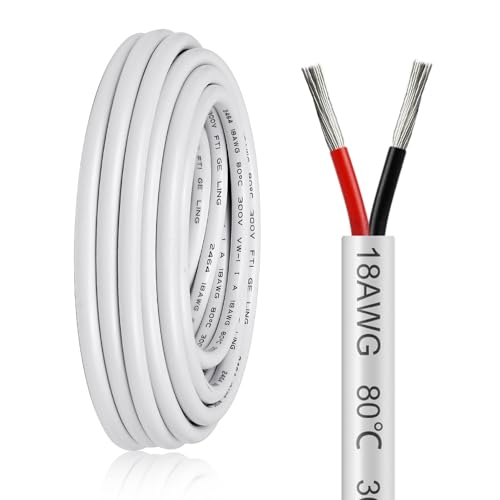 Image of 18AWG 2 Core Electrical Cable 10m, 0.75mm² Flexible Stranded Tinned Copper Twin Wire for 12V 24V LED Strip Lighting, Automotive and DIY Projects, White