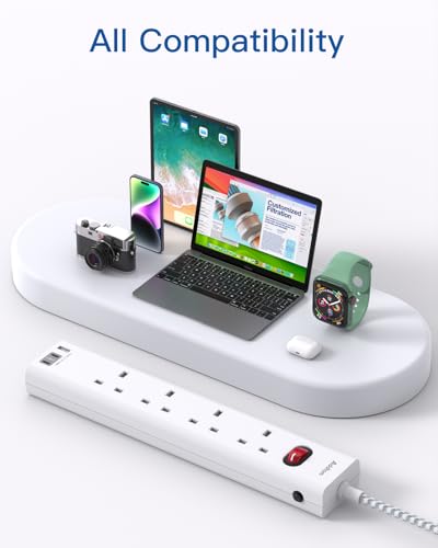 Extension Lead with 3 USB Slots(2 USB C), 4 Way Plug Extension Socket, 3M Wall Mount Socket Extension Cable, Multiplug Power Strip for Home, Office, School Supplies - Image 6