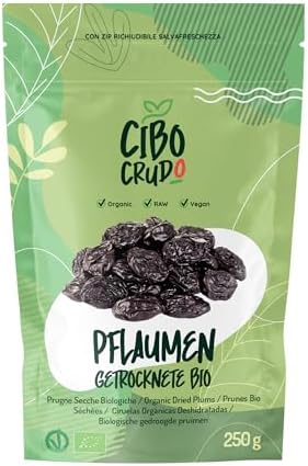 Bio Pflaumen Getrocknet und Entsteint - 250g. Roh Pflaume Ungeschwefelt ohne Zuckerzusatz oder Zusätze. Getrocknete Pflaumen Bio als Aromatische Trockenfrüchte. Backpflaumen ohne S