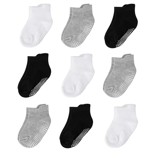 Image of BACSAC Baby Boys Girls Socks Non Slip Breathable Comfort Toddler Infant Ankle Socks with Skid Soles 9 Pairs for Newborn Baby