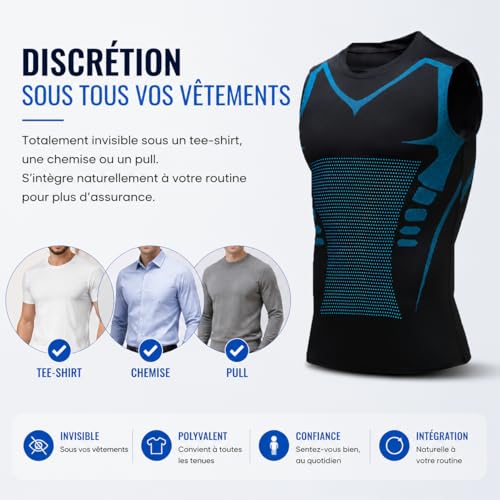 DZ'HUE Lum oria Tshirt Ventre Plat 2.0, 2026 Nouveau Gilet De Compression Homme, Soutien Posture, Affinement Silhouette, Effet Galbant, Tissu Soie Glacé Respirant pour Homme (Noir+Gris,XL) – vue 6