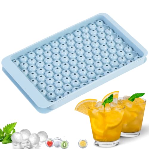 PTaizjjz Mini Round Ice Cube Tray with Lid Ice Ball Molds for Freezer 104pcs Sphere Ice Making Mold Circle Ice Chilling Cocktail Whiskey Tea Coffee