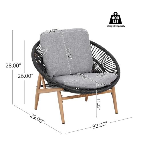 Christopher Knight Home Cyril Outdoor Papasan Chair with Cushion, Wicker Egg Chair with Removable Cushion, PE Wicker Chaise Lounge Chair, Patio Furniture Set for Garden/Backyard, Brown+Dark Grey by Christopher Knight Home - Image 9