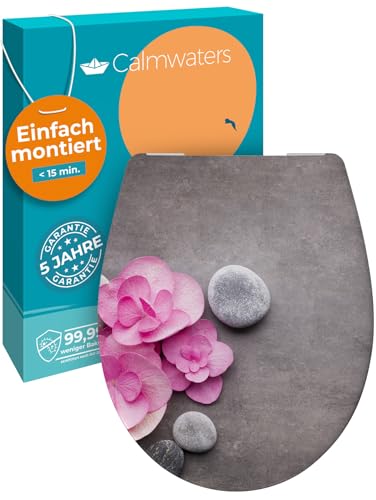 Calmwaters® WC Sitz Motiv Wellness Orchidee einfache Montage, Toilettendeckel bis 250 kg, Made in EU, antibakterieller Duroplast, Absenkautomatik, 2 Montage Optionen, abnehmbar, Klobrille, oval