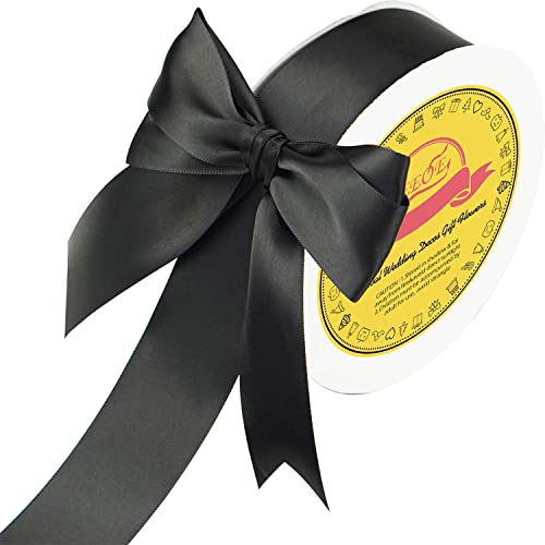 Image of Double Face Black Satin Ribbon 1-1 /2 inch X 50 Yards Polyester Black Ribbon for Gift Wrapping Weddings Party Hair Bow Invitation Decorations and More