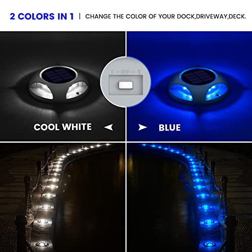 Siedinlar Solar Deck Lights Outdoor Led Driveway Markers Dock Light Marine Waterproof Wireless 2 Colors In 1 For Pathway Walkway Step Stair Sidewalk Yard 12 Pack (Cool White/Blue) #TOP3
