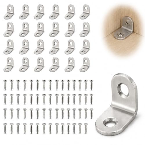 Image of L Brackets, 30 Pcs Stainless Steel 20 x 20 mm Right Angle Brackets for Wood