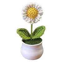 LUYANFX Gehaakte bloem, mini-kunstbloemen, gebreid, pluche, schattig, kleine planten in potten, handgemaakt, slaapkamer, kantoor, bureau, decoratie