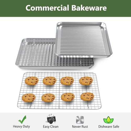 ROTTAY Baking Sheet with Rack Set (2 Pans + 2 Racks), Stainless Steel Cookie Sheet with Cooling Rack, Nonstick Baking Pan, Warp Resistant & Heavy Duty & Rust Free, Size 16 x 12 x 1 Inches by Rottay - Image 2
