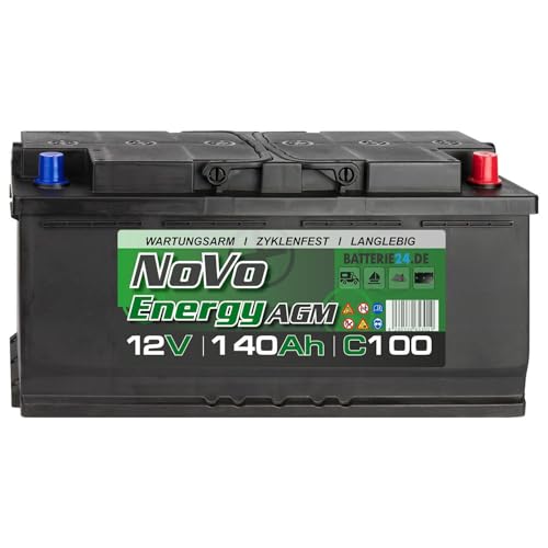 Novo Energy 140Ah Solarbatterie 12V Wohnwagen AGM Batterie, Mover, Camping Wohnmobil, Batterie Solaranlage, Versorgungsbatterie, Boots- & Bootsbatterie
