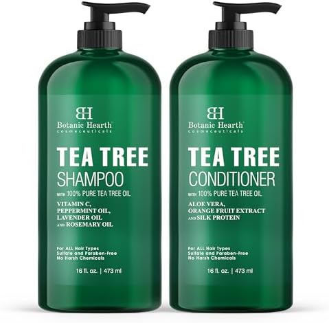 Botanic Hearth Tea Tree Shampoo And Conditioner Set | With 100% Pure Tea Tree Oil, For Itchy And Dry Scalp, Sulfate/Paraben Free | For Men And Women | 16 Fl Oz Each