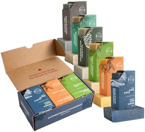 Crate 61 Organics, Handmade in Canada, Plant Based Cold Process Natural Bar Soap, With Premium Essential Oils, Dry Skin, Pack of 6 (For Him)