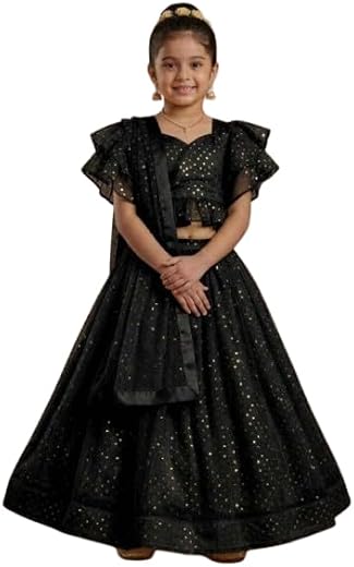 GAURIKIRAN FASHION Girls Sequins Lehenga Choli Set Traditional Ethnic Skirt Outfit for Kids Festive Lehenga with Stylish B...