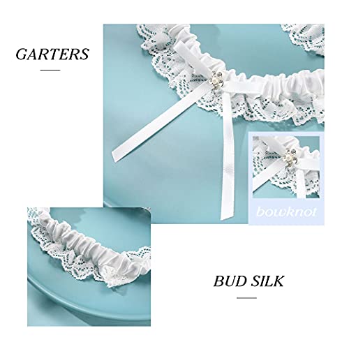 Bride Wedding Garter White Lace Floral Garters Bowknot Stretch Leg Garter Set Bridal Accessories for Women4