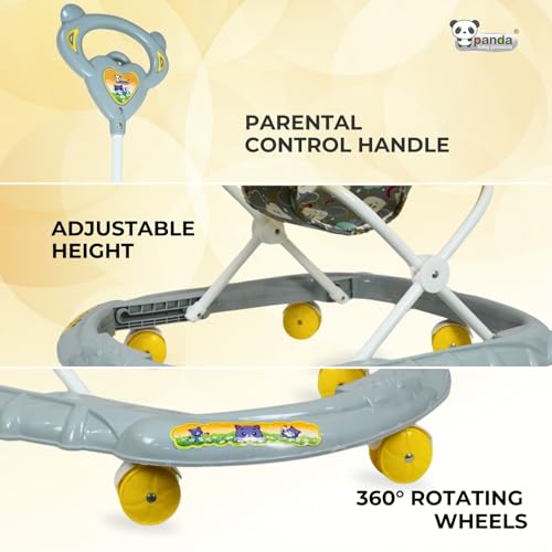 Image of Panda Baby Products Walker with Push Handle, Musical Toys & Adjustable Height - Safe & Comfortable Learning Walker for Babies (6-18 Months) (Yellow, 111 Baby Walker)