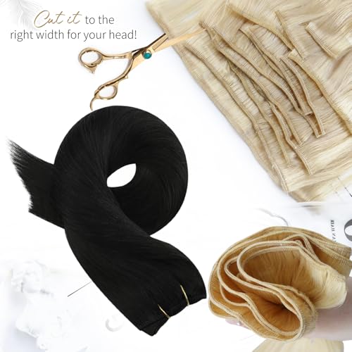 Moresoo Weft Hair Extensions Real Human Hair Black Sew in Double Weft Human Hair Extensions Semless Remy Straight Hair 18 Inch 100G/Pack #1 - Image 4