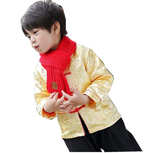 Little Boys Dragon Tang Coat Long Sleeve Chinese Clothing Children Costumes Boy Jackets Outfit Tops (Yellow, 16)