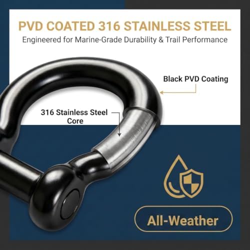 T316 Stainless Steel Bow Shackles, Black PVD, Screw Pin — 사진 6