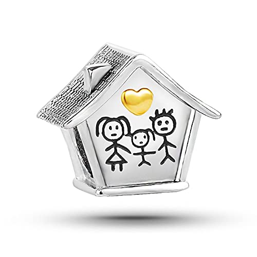 KunBead Jewelry Happy Family Home House Love Heart Birthday Bead Charms Compatible with Pandora Bracelets for Women