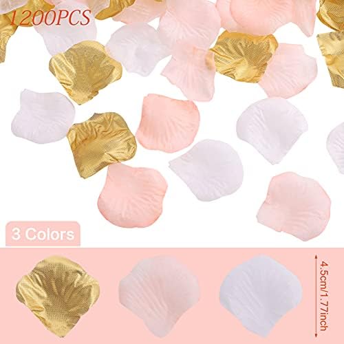 QINREN 1200pcs Silk Rose Petals, 3 colors Mix Artificial Rose Flower Petals Silk Simulation Rose Petals Confetti Romantic Atmosphere Perfect for Weddings, Party, Birthdays(Gold)