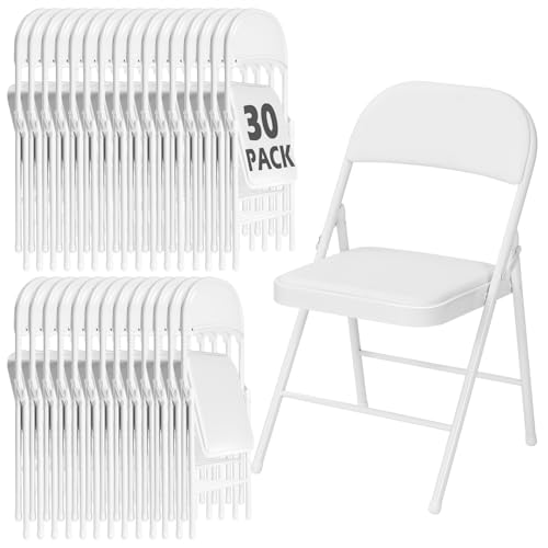 Image of 30 Pack White Folding Chairs with Padded Cushion and Metal Frame