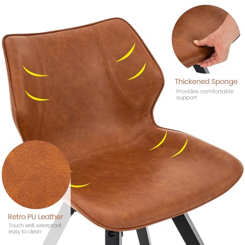 Brage Living Dining Chairs Set of 2, Modern PU Leather Kitchen Dining Room Chairs, Upholstered Armless Side Chairs with Solid Wood Legs (Retro Brown)