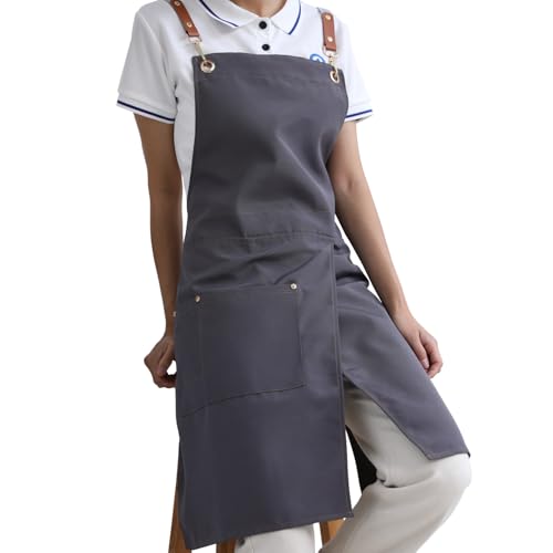 KITCHIEF Pottery Apron Split Leg,Cross Back Chef Apron with Pockets,Painting Apron with Adjustable