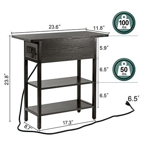 Yoobure End Table With Charging Station, Flip Top Side Table With Usb Ports And Outlets, Sofa Couch Table Bedside Table For Living Room Bedroom, Narrow Nightstand With Storage Shelves For Small Space #TOP2