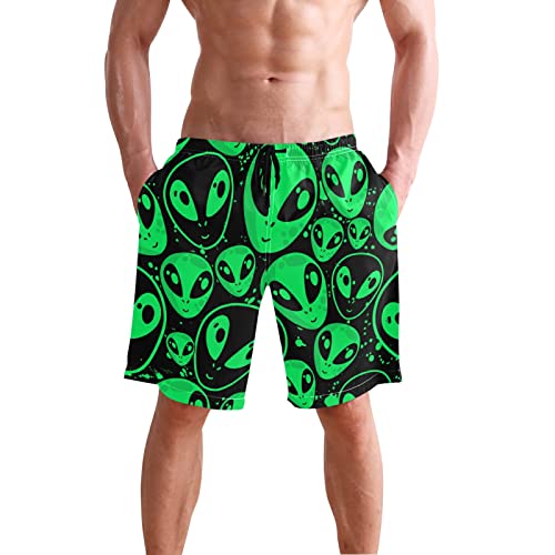 Boccsty Men's Swim Trunks Green Alien Pattern Summer Beach Shorts Quick Dry Bathing Suits - Image 3