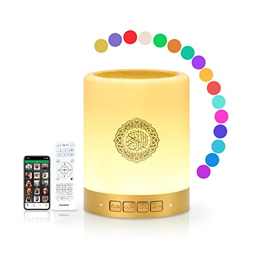 Equantu Quran Speaker Touch Lamp - Smart Touch Lamp Portable Bluetooth Speaker Bedside Lamp, 14 Translations 18 Reciters Azan Speaker With App Control, 7 Color Changeable Night Lights Sq112 #TOP6