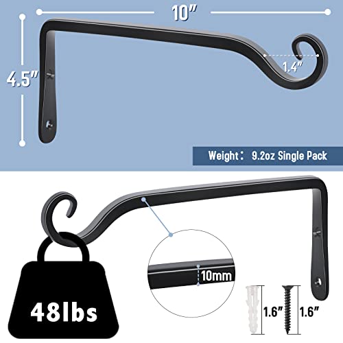 FEED GARDEN Wall Hooks for Hanging Plants 10 Inch - 2 Pack Heavy Duty Metal Plant Brackets, Holds 48 lbs, Rust Resistant Black L-Shape Hooks for Indoor Outdoor Decor by FEED GARDEN - Image 2