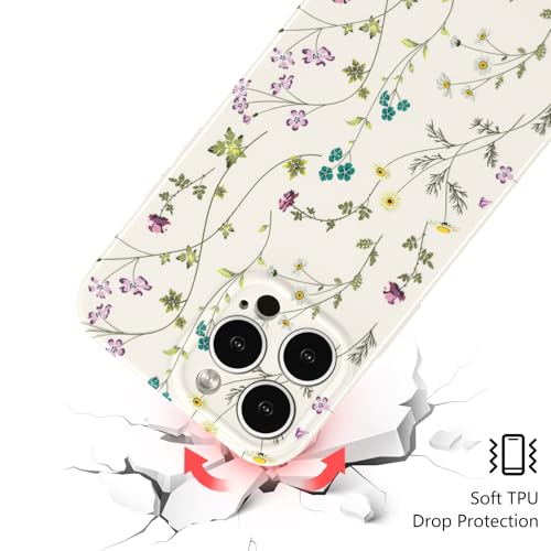 Image of RALEAVO Floral Case for iPhone 13 Pro Max,Cute Flowers Pattern Case,Beige | for iPhone 13 Pro Max Case with Cute Flower Branch Pattern Design,Pretty Case for Girls Women,Soft Silicone Shockproof Cover